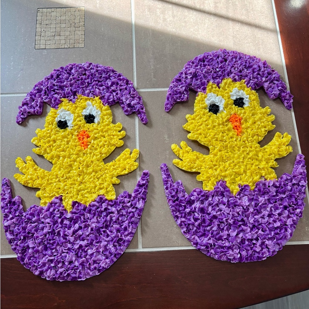 Vintage Popcorn Plastic Easter Chick Decorations Set of 2 Spring Decor
